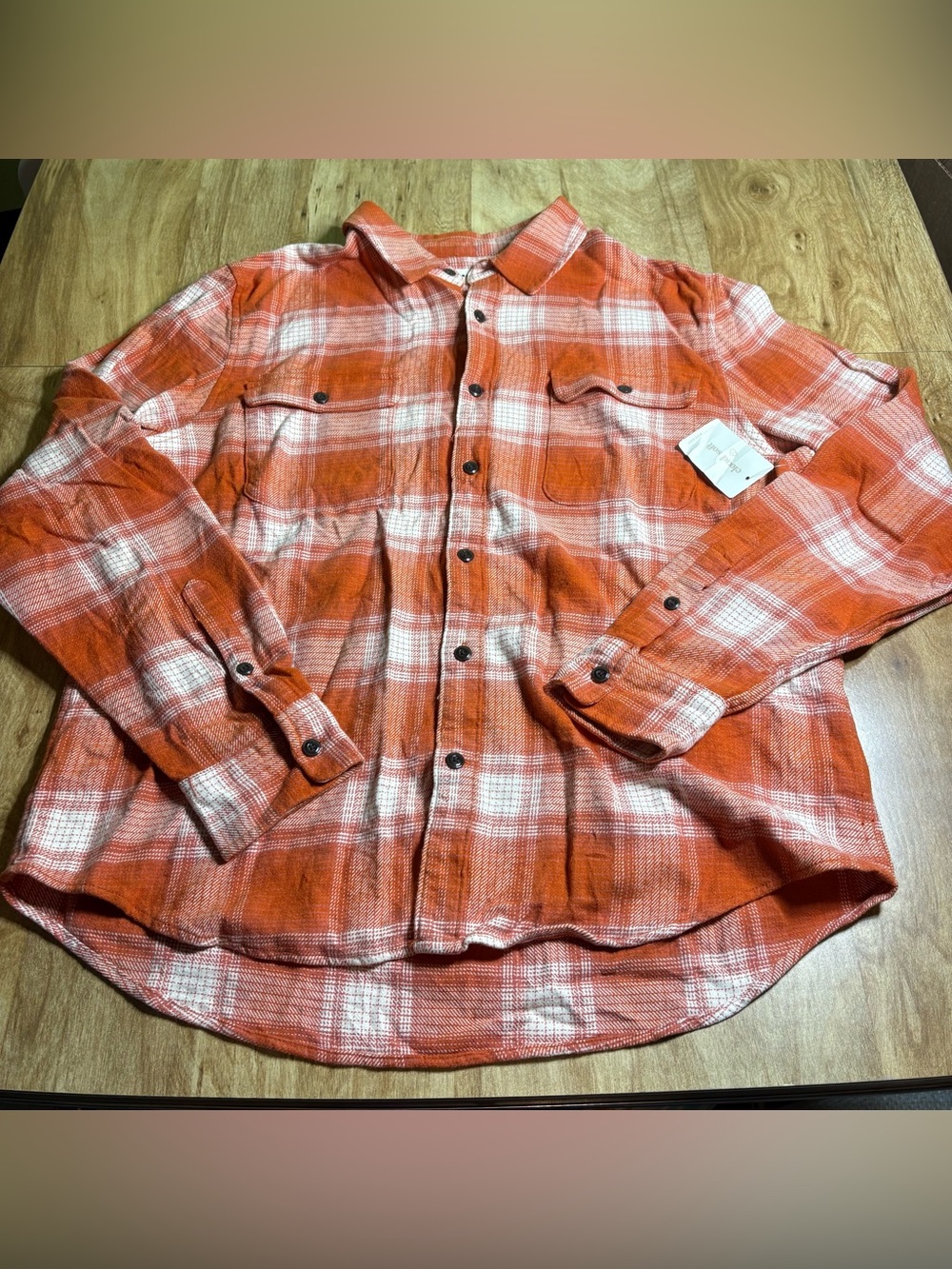 NWT $80 USD Lucky Brand Cloud Soft Orange White Plaid Button Up Shirt Mens XL